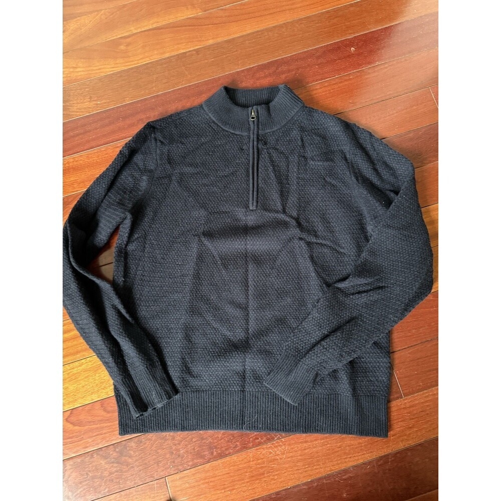 Billy Reid Quarter Zip Sweater Mens Size L Navy Ribbed Knit 100% WOOL